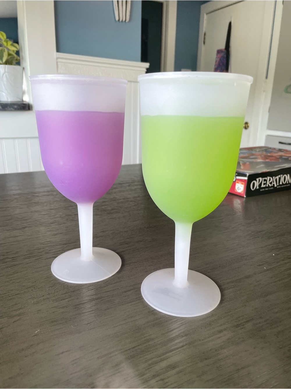 Purple and Green Freezable Frosted Plastic Wine Goblets - Set of 2